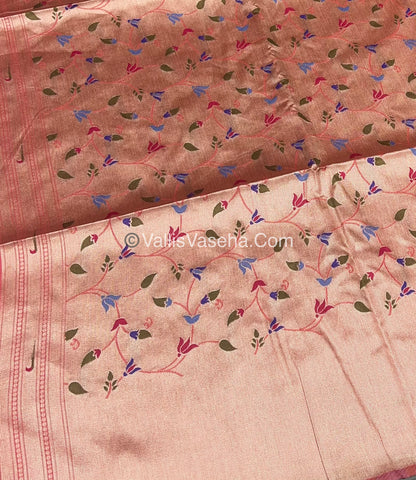 Semi Raw Silk - Paithani Design Weaving - Peach Shade - VVRS005