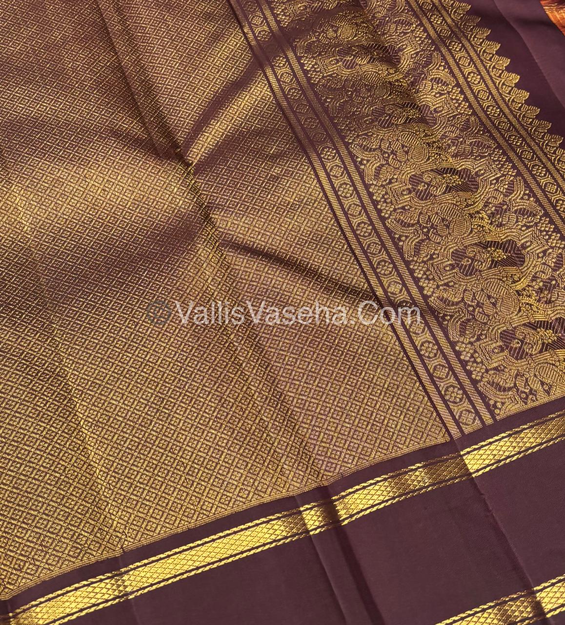 Pure Kanchipuram Silk Saree - Rust Orange & Wine Brown Combo - VVPS040