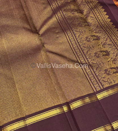 Pure Kanchipuram Silk Saree - Rust Orange & Wine Brown Combo - VVPS040