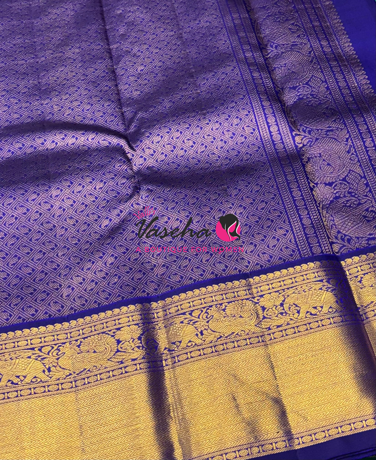 Pure Vintage Korvai Kanchipuram Silk Saree - Blue & Blue Combo - VVPS021