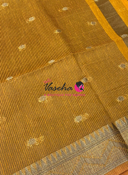 Semi Jute Silk Saree - Green With Yellow Shade- VVSJS002