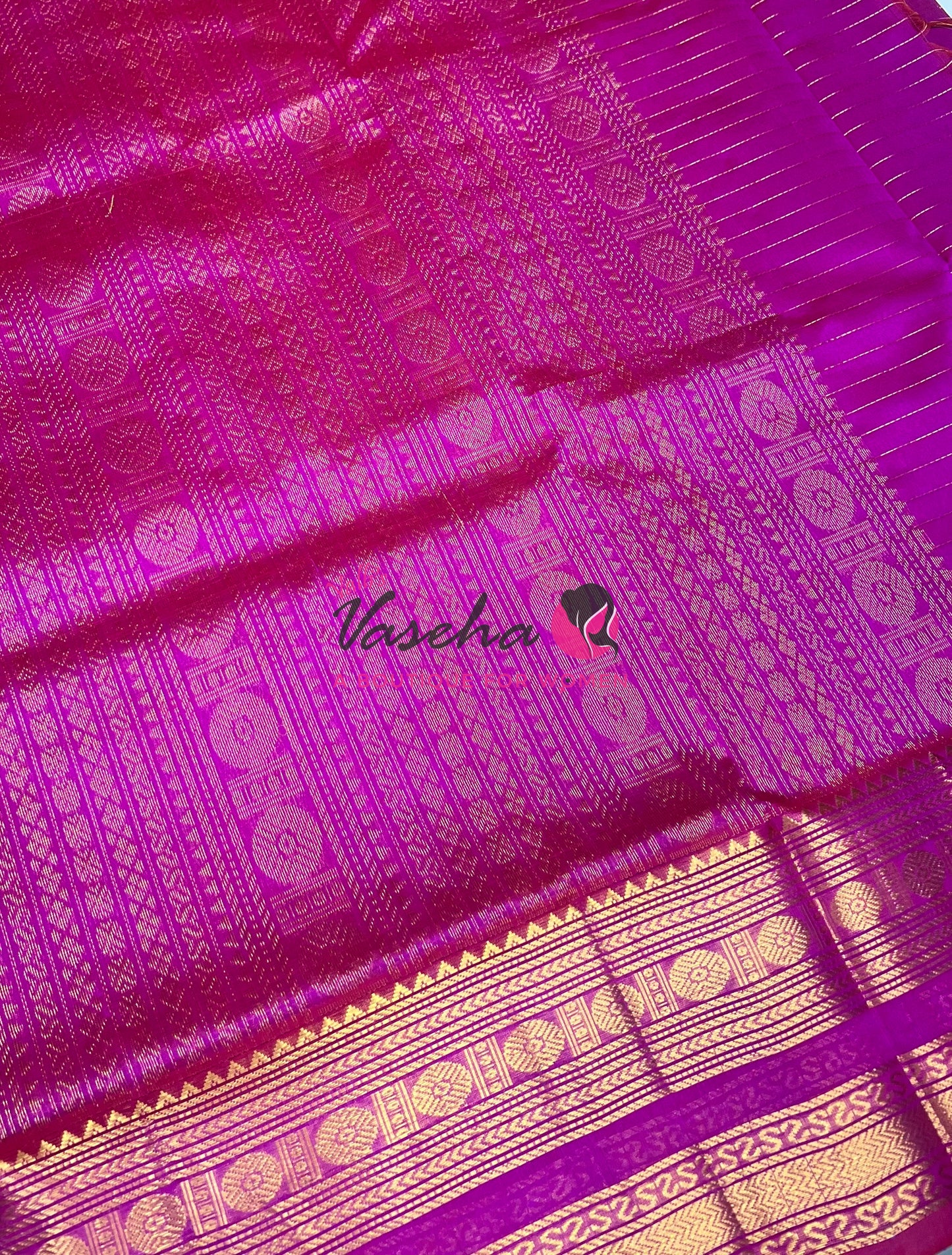 Pure Silk Cotton Saree | Blue With Pink Shade |Lakshadeepam Design VVPLD002