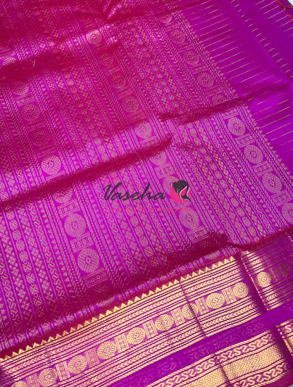 Pure Silk Cotton Saree | Blue With Pink Shade |Lakshadeepam Design VVPLD002