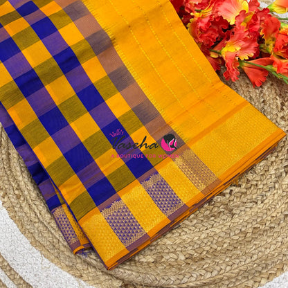 Semi Silk Cotton Saree |  Pazhum Pazhamum Checks Design |VVSSC011