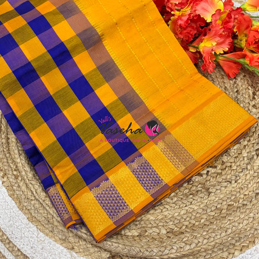 Semi Silk Cotton Saree |  Pazhum Pazhamum Checks Design |VVSSC011