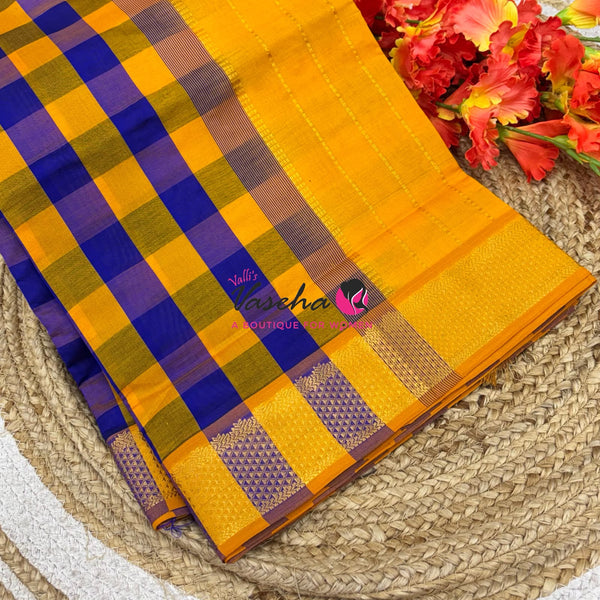Semi Silk Cotton Saree |  Pazhum Pazhamum Checks Design |VVSSC011