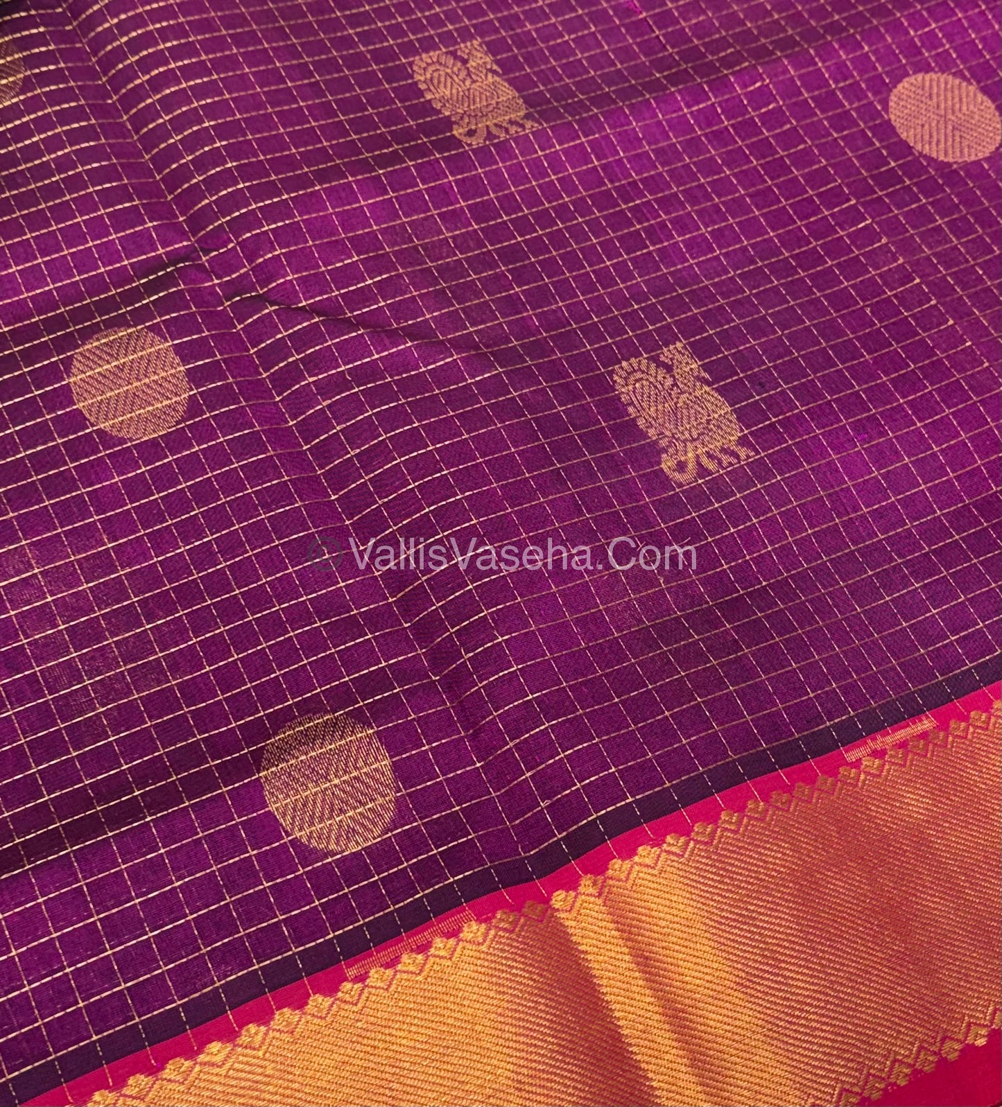 Pure Silk Cotton Saree - Mayil & Chakkaram Design - Dark Purple With Pink Shade - VVMC002