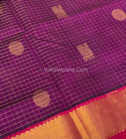 Pure Silk Cotton Saree - Mayil & Chakkaram Design - Dark Purple With Pink Shade - VVMC002