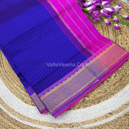 Semi Silk Cotton Saree - Blue With Pink Shade - VVSSC004