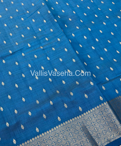 Semi Tussar Silk - Grand Pallu  - Blue Shade - VVSTS022