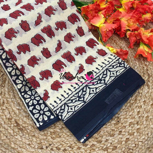 Pure Soft Mul Mul Cotton Sarees - Hand Block Prints - VVMMC011