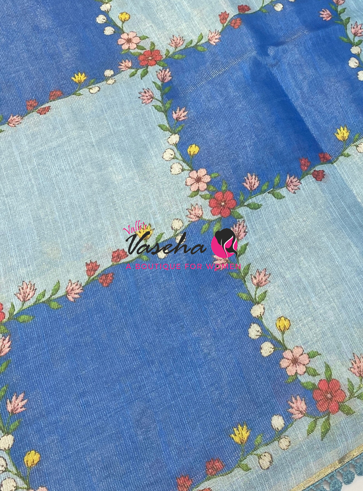 Linen Tissue Saree -  Light & Dark Combo - Blue Shade - VVLTS005