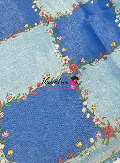 Linen Tissue Saree -  Light & Dark Combo - Blue Shade - VVLTS005