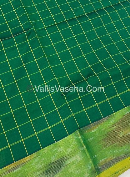 Semi Silk Cotton Saree - Green &  Yellow - VVSSC001