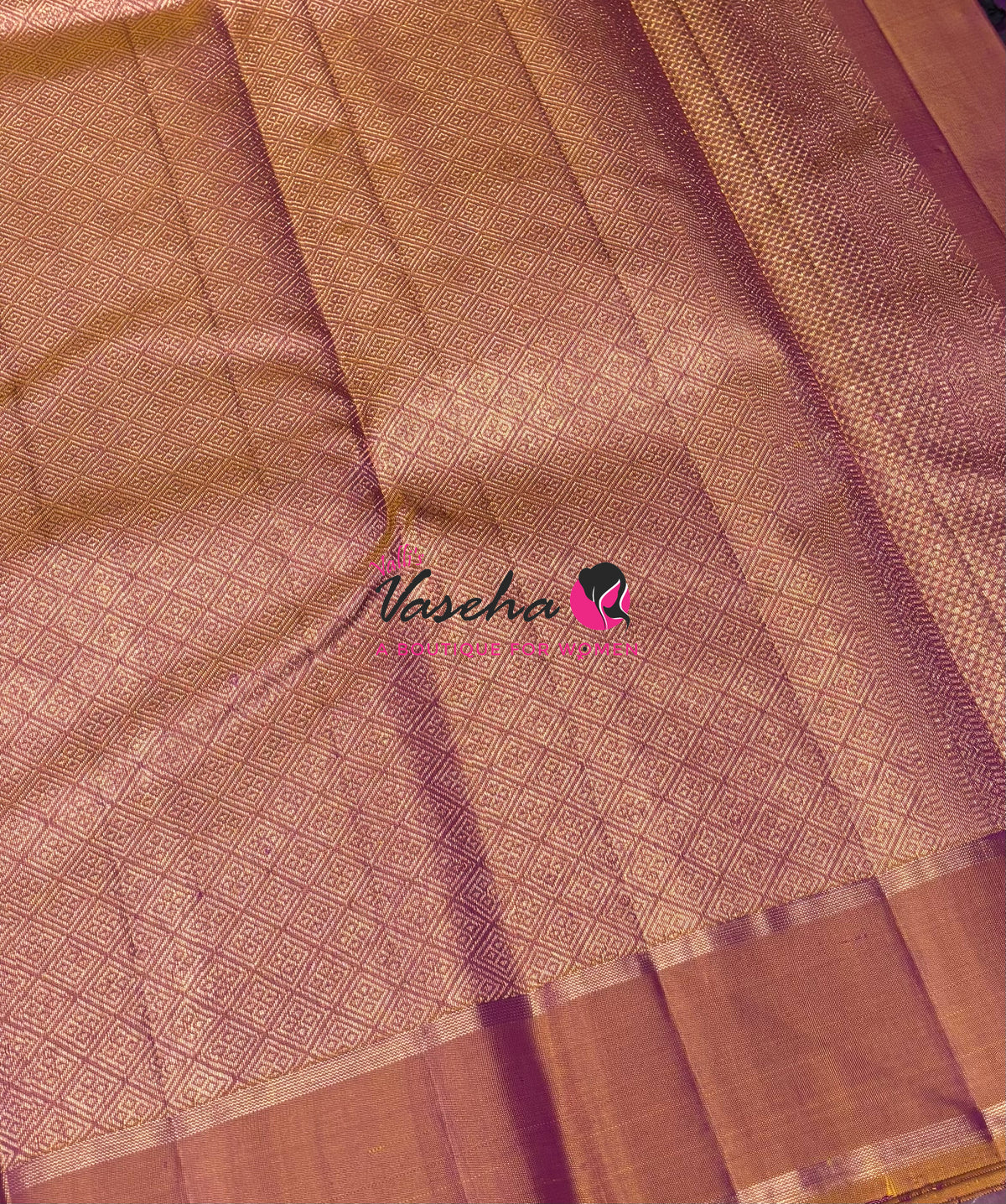 Pure Kanchipuram Silk Saree - Purple & Orangish Gold Combo - VVPS046