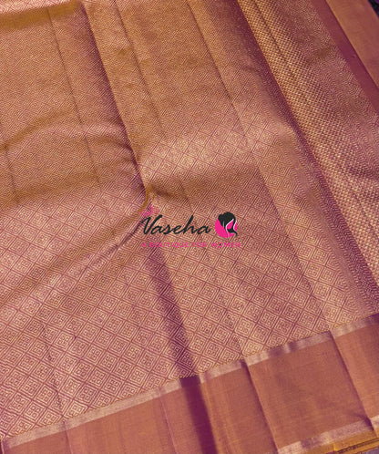 Pure Kanchipuram Silk Saree - Purple & Orangish Gold Combo - VVPS046