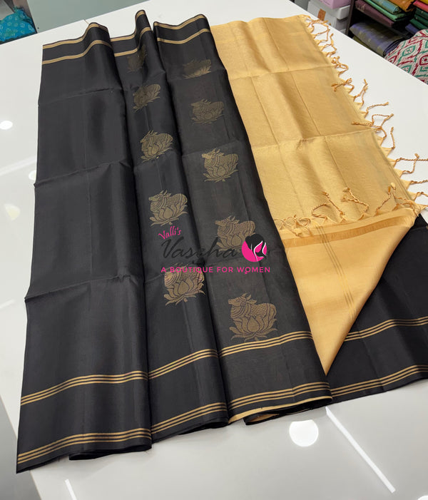 Pure Soft Silk Saree  - Black & Cream Combo - VVPSS161