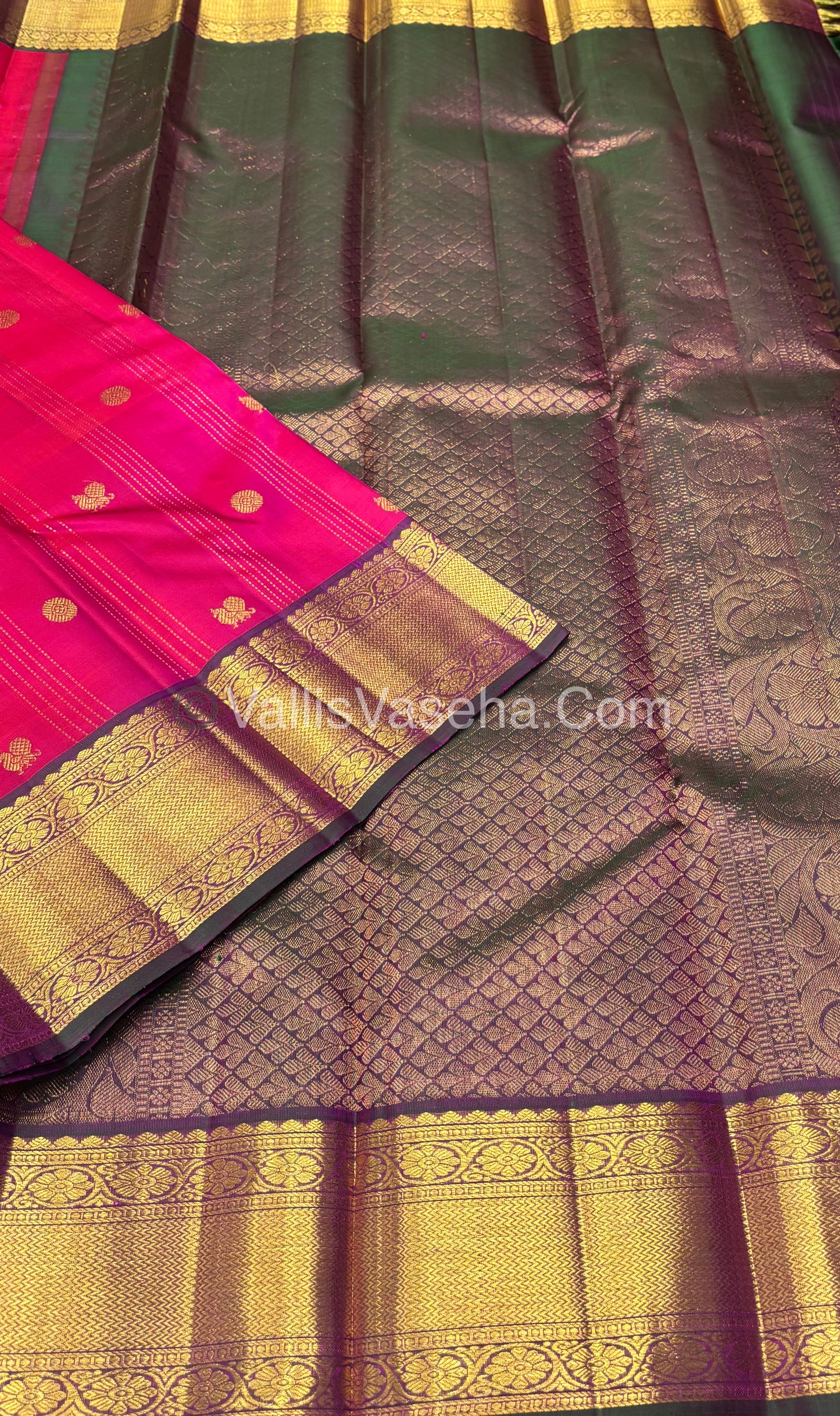 Pure Kanchipuram Silk Saree - Pink & Manthulir Purple Combo - VVPS026