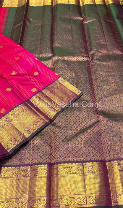 Pure Kanchipuram Silk Saree - Pink & Manthulir Purple Combo - VVPS026