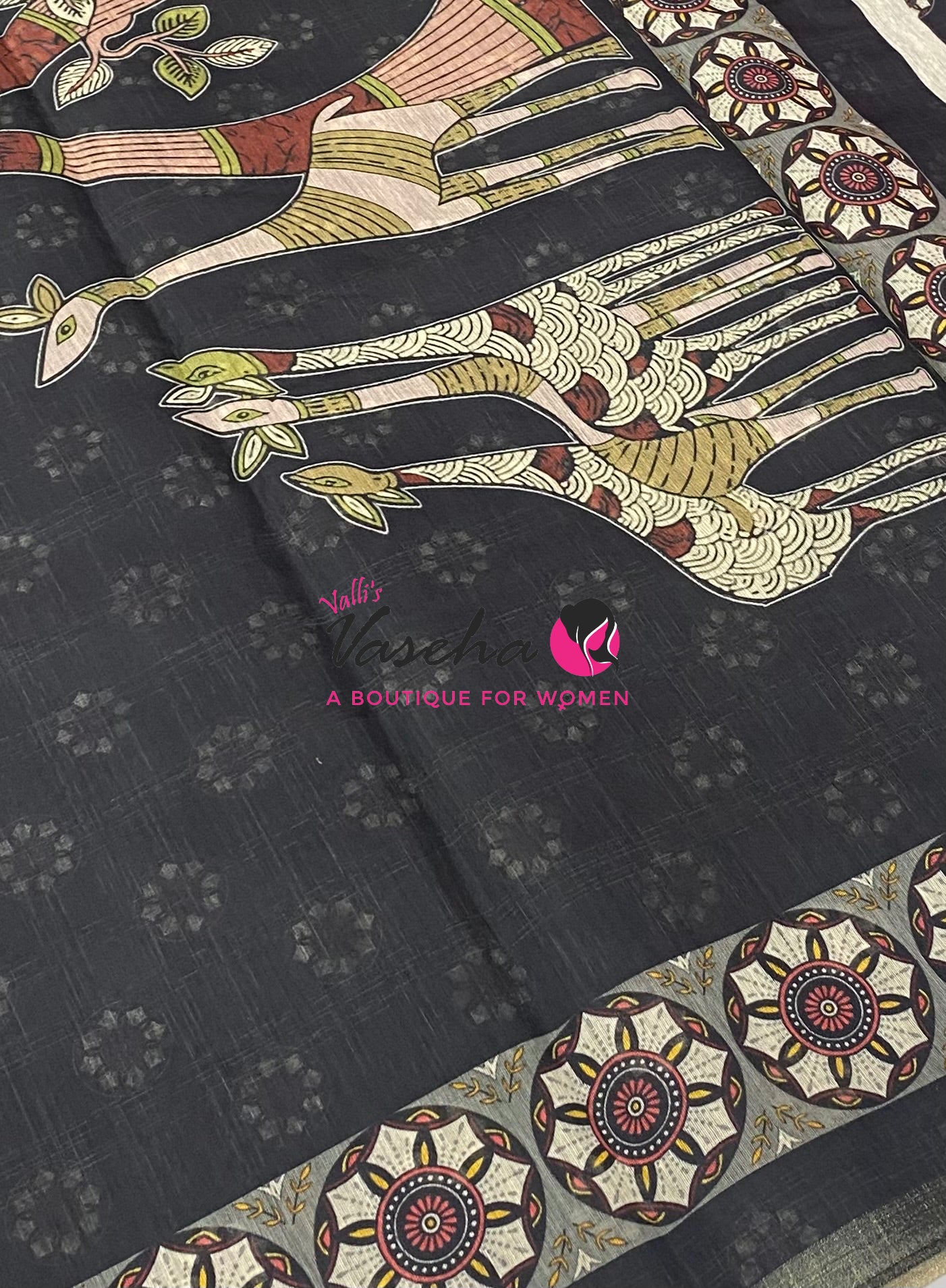 Semi Chanderi Saree - Black Shade - VVSCS008