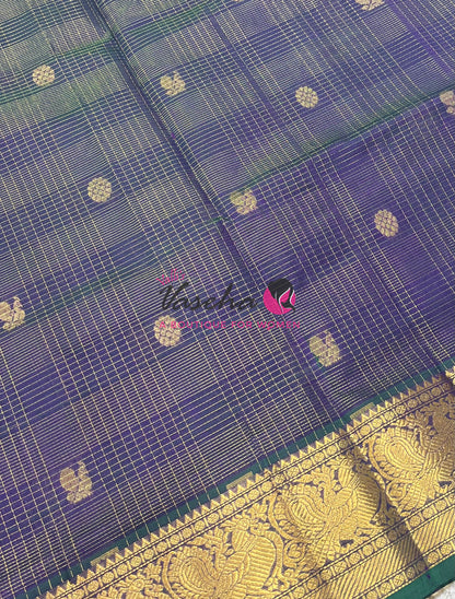 Pure Silk Cotton Saree - Vairavoosi checks - Mayil & Chakkaram - Dual Tone Purple Shade - VVMCV001