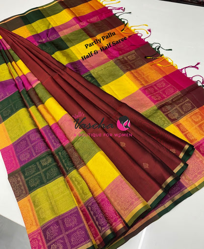 Pure Soft Silk Saree - Partly Pallu -  Half & Half Saree - VVPSS088