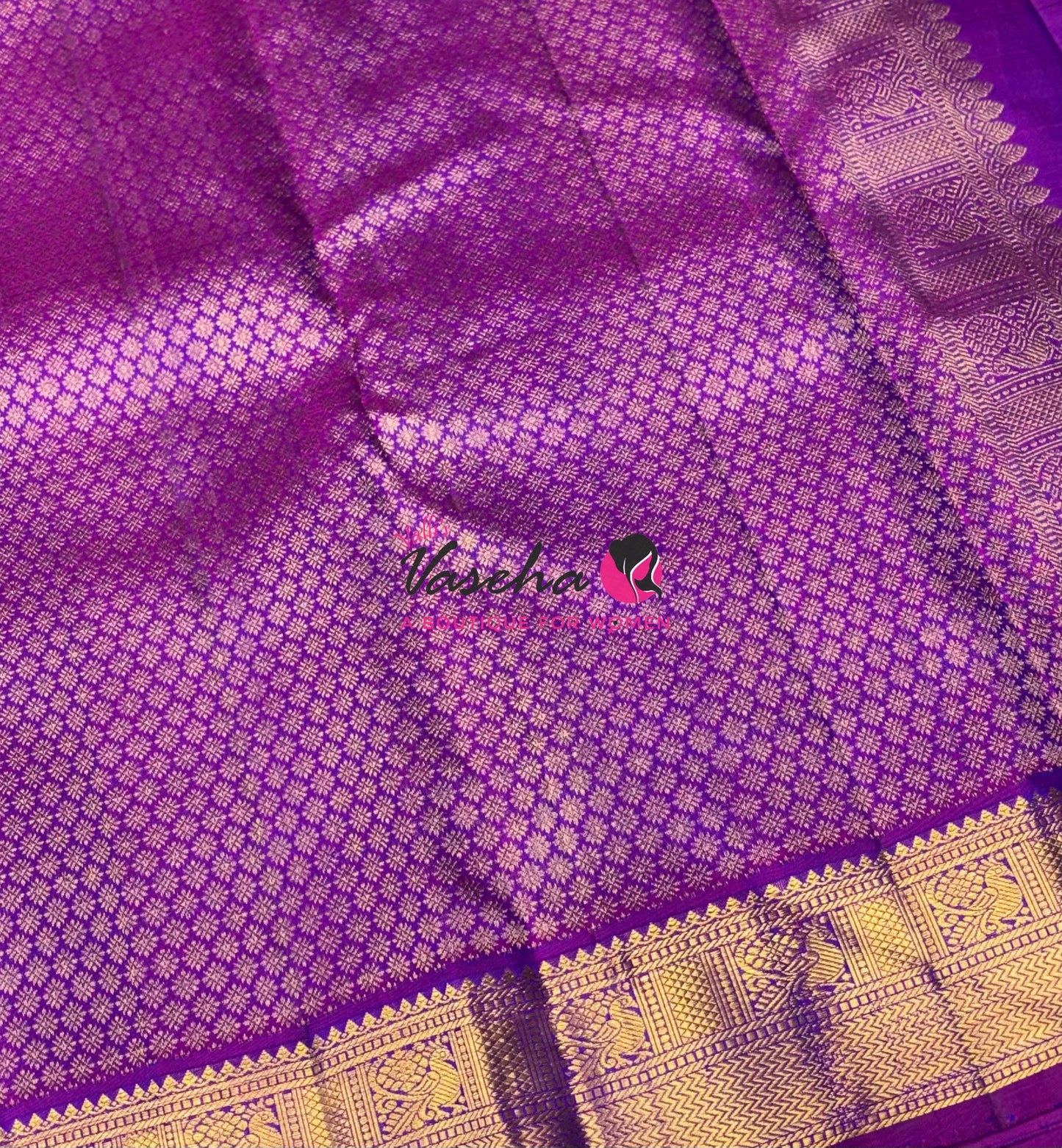 Pure Kanchipuram Silk Saree - Peacock Blue & Purplish Pink Combo - VVPS068