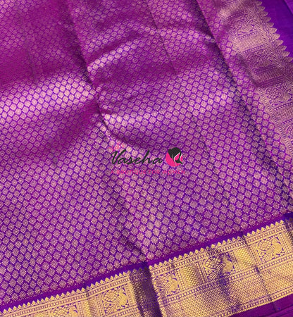 Pure Kanchipuram Silk Saree - Peacock Blue & Purplish Pink Combo - VVPS068