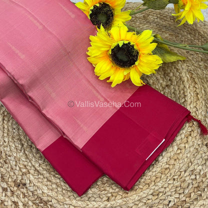 Half Mixed Soft Silk Saree - Peach With Red  - VVPSS073
