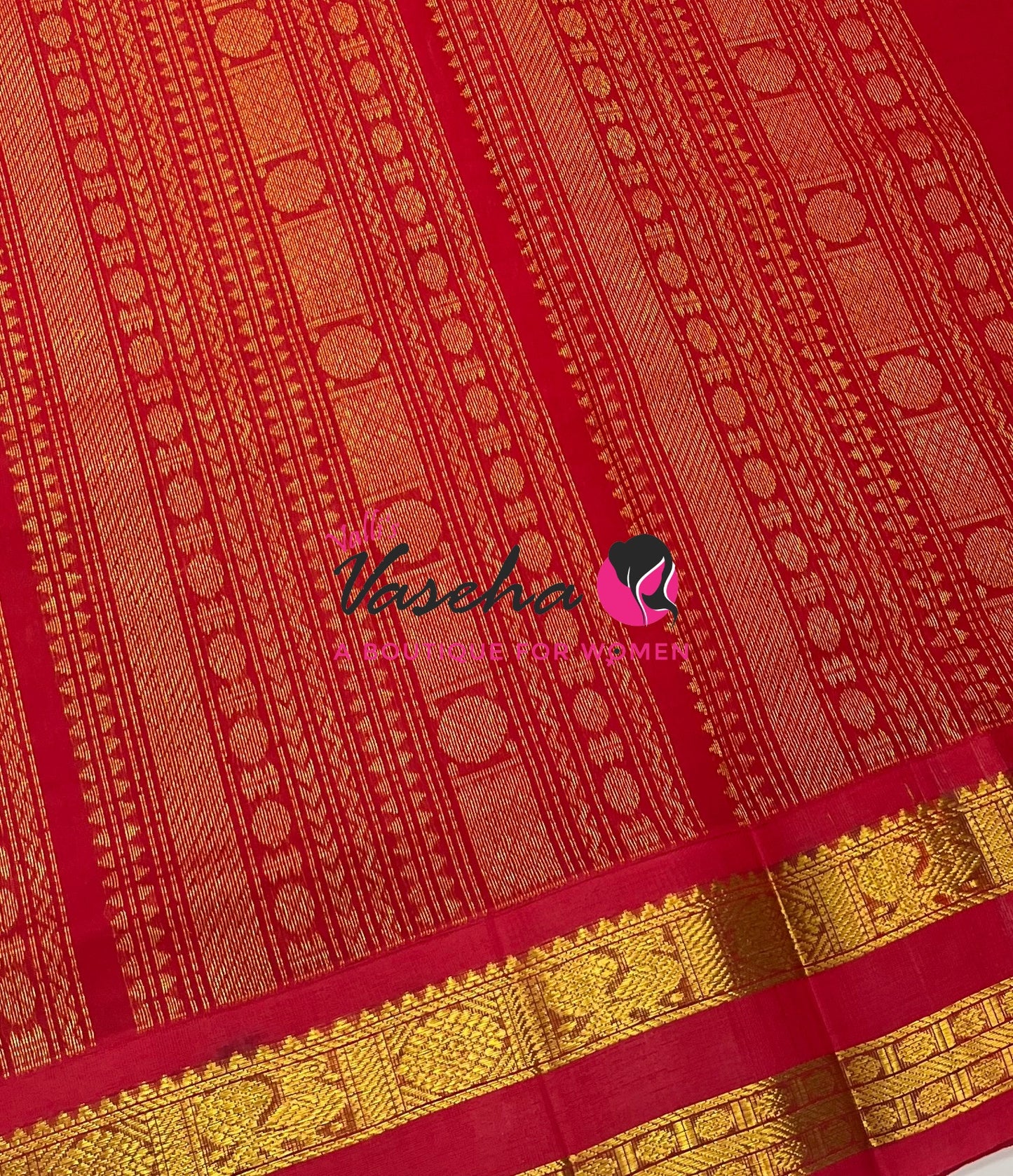 Pure Korvai Silk Cotton - Podi Kattam -White & Yellow with Red- Retta Petta Border - VVKSC003