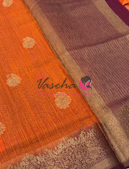 Bamboo Silk Saree- Orange with Brown Shade - VVBSS014