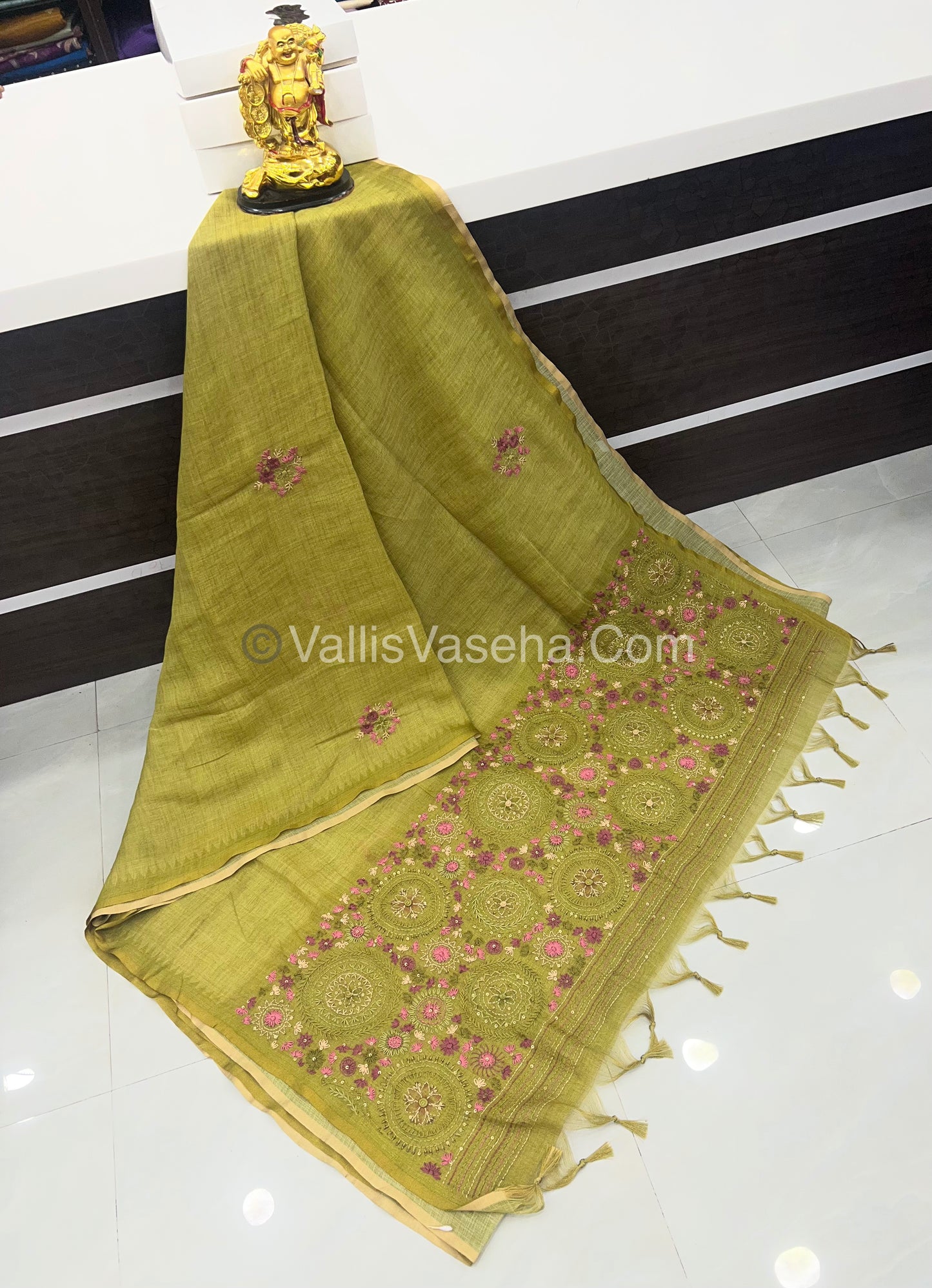 French Knot - Tissue Saree - Green Shade - VVLFN010