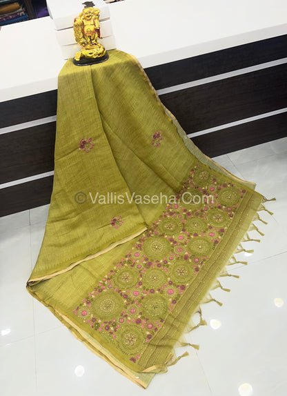 French Knot - Tissue Saree - Green Shade - VVLFN010