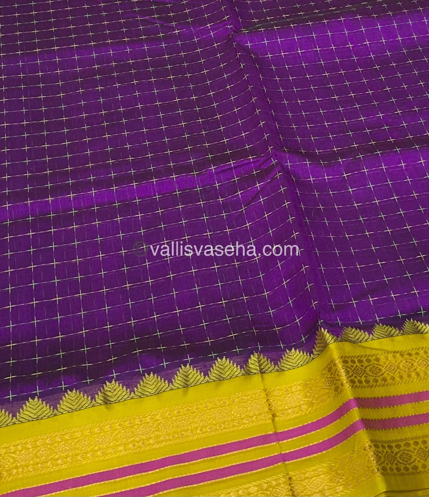 Pure Korvai Silk Cotton - Purple with Yellow - VVKSC012