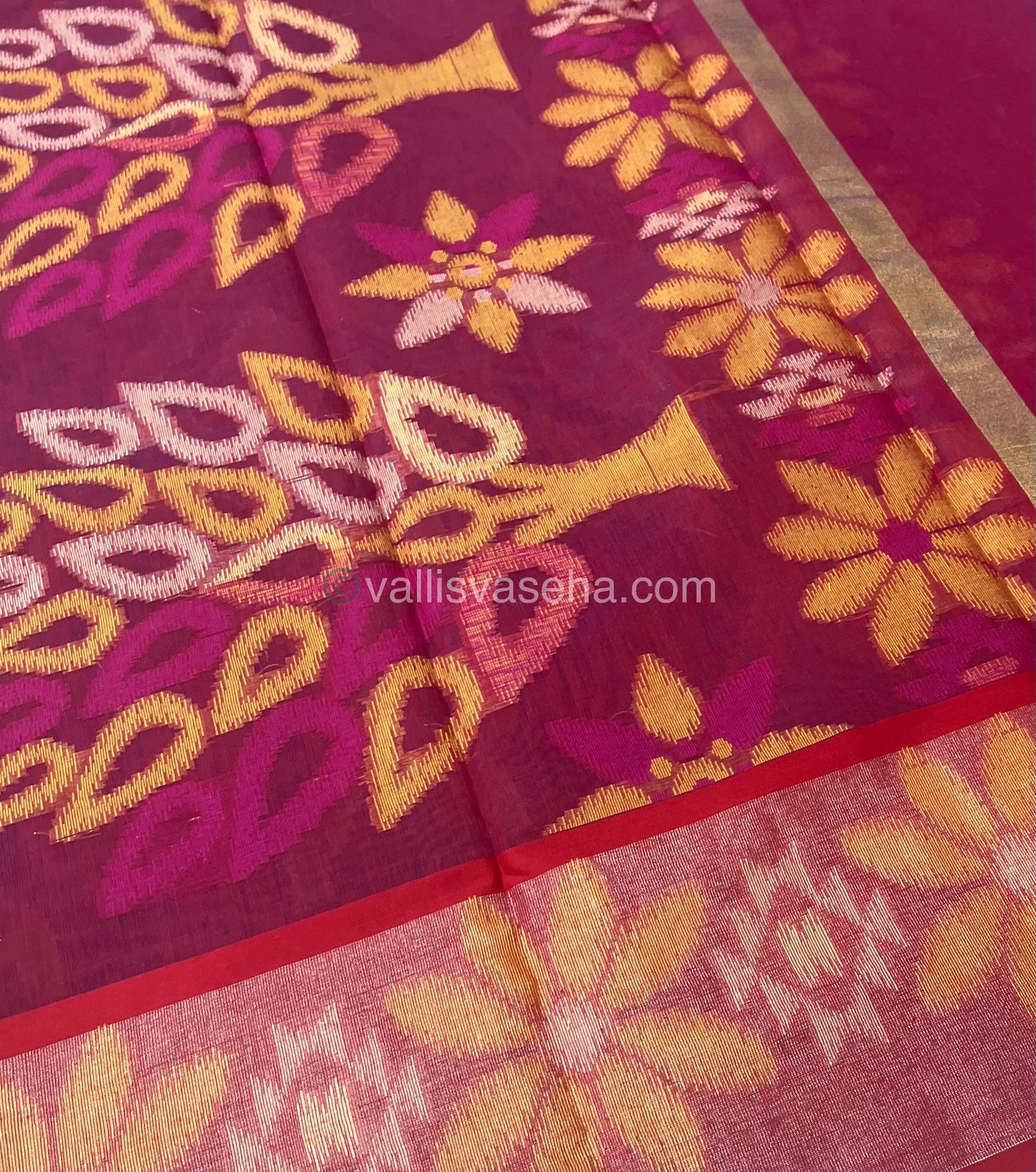 Banarasi Pochampally Weaving Semi Soft Cotton Saree - Purple with Pinkish Maroon - VVBPS001
