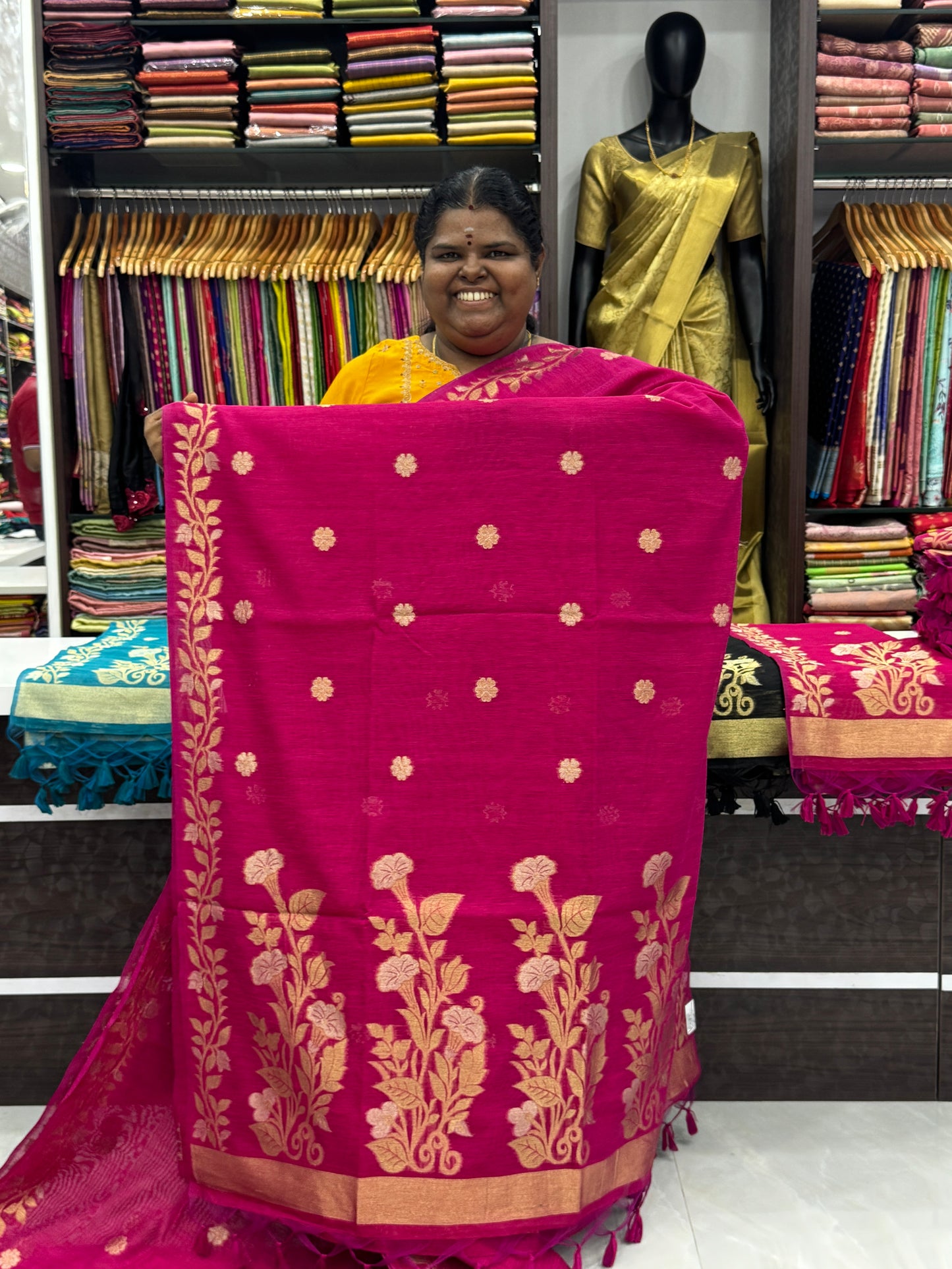 Linen Mixed Jute Silk Saree - Pink Shade - VVLMJ001