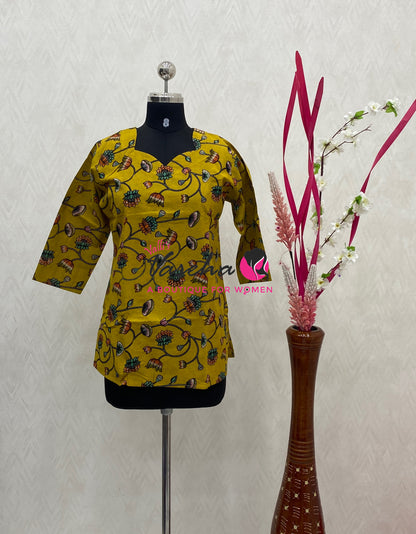 Ready Made - Short Top -  Pure Cotton Kalamkari  - VVRST004