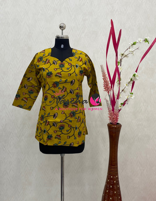 Ready Made - Short Top -  Pure Cotton Kalamkari  - VVRST004