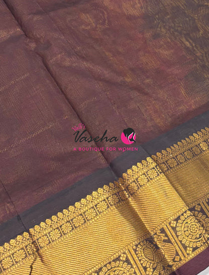 Pure Silk Cotton Saree - Mayil & Chakkaram Design - Orange With Brown  Shade - VVMC001