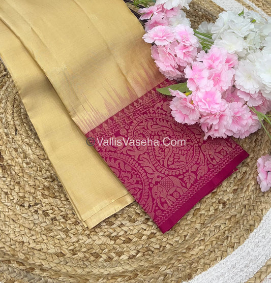 Pure Soft Silk Saree - One Side Border - Cream & Pink Combo - VVPSS045