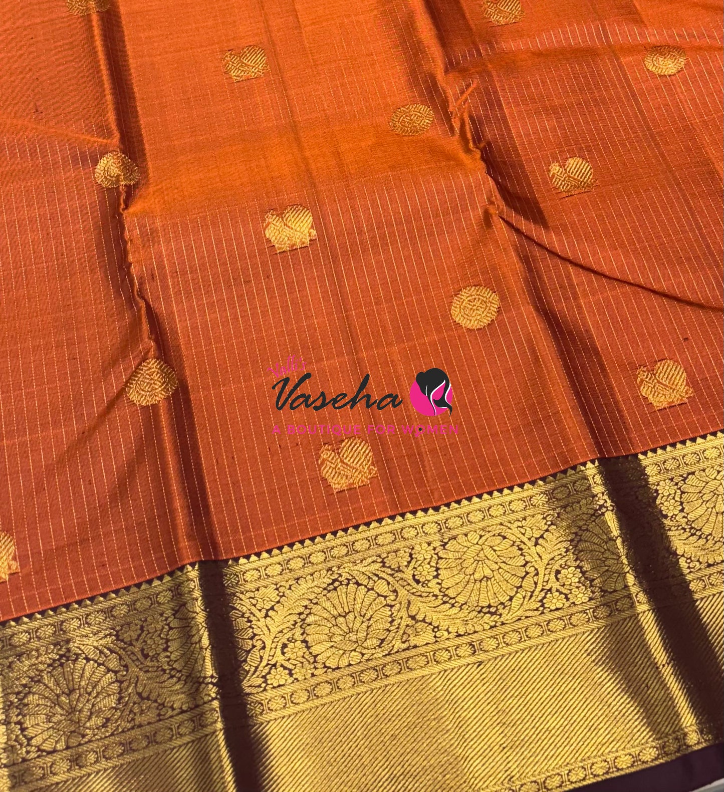 Pure Kanchipuram Silk Saree - Vairavoosi Design  - Rust Orange & Wine Brown Combo - VVPS059