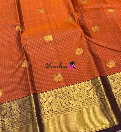 Pure Kanchipuram Silk Saree - Vairavoosi Design  - Rust Orange & Wine Brown Combo - VVPS059