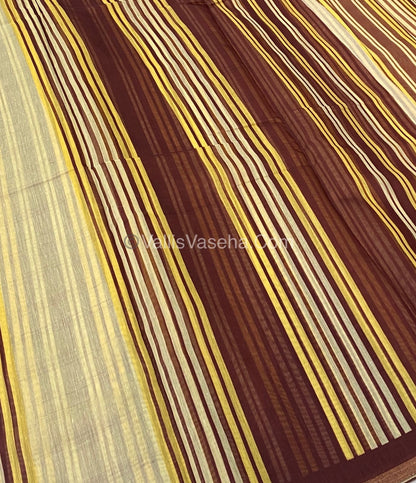 Semi Chanderi Saree - Cream & Brown Combo - VVSCS003