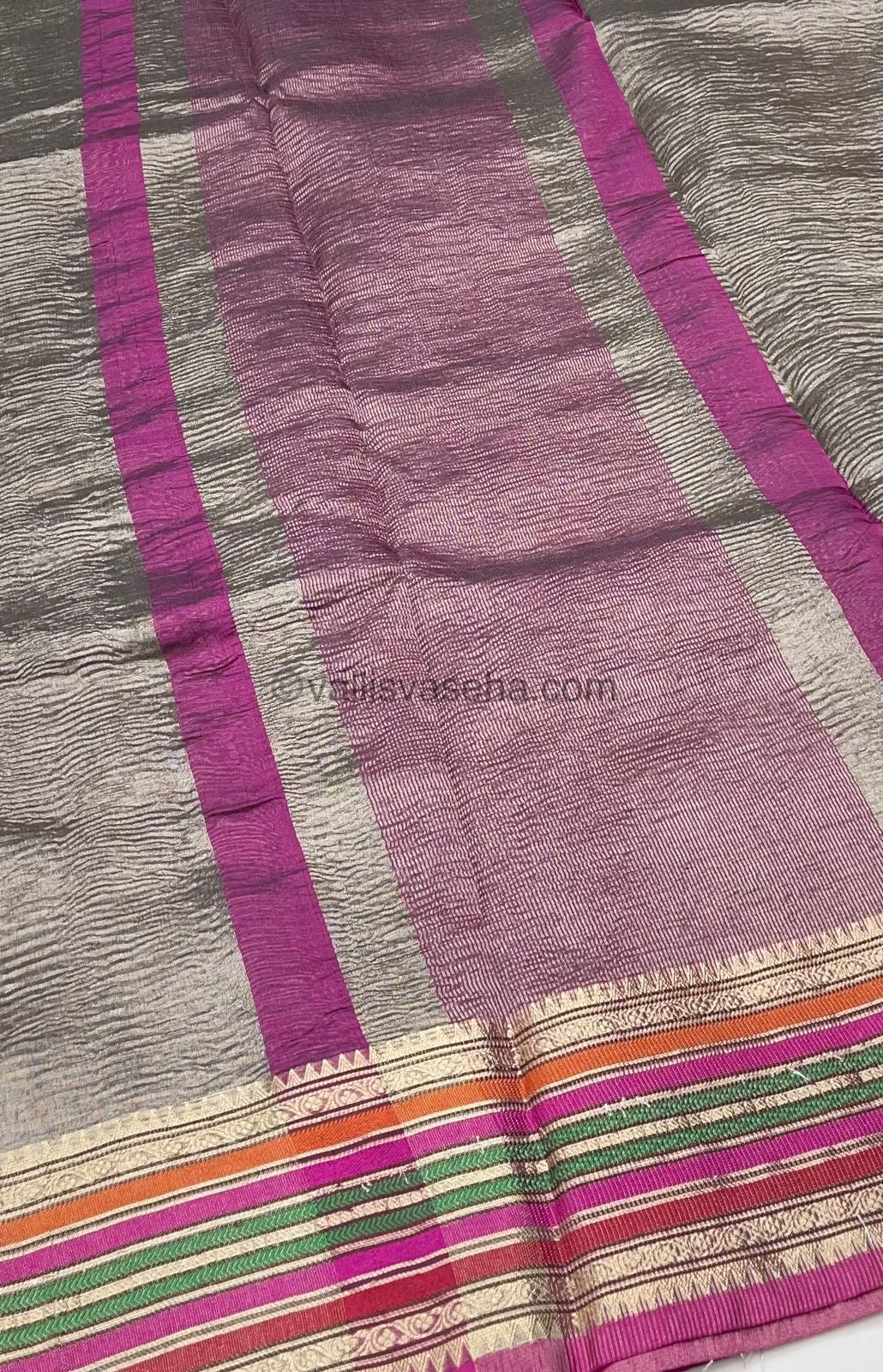 Crushed Tissue Saree - Grey Shade - VVCTS001