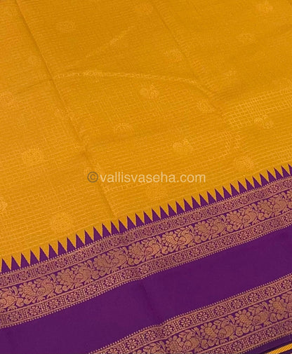 Kanchi Semi Silk - Dark Yellow with Purple- Mayil & Chakkaram design - VVKSS001