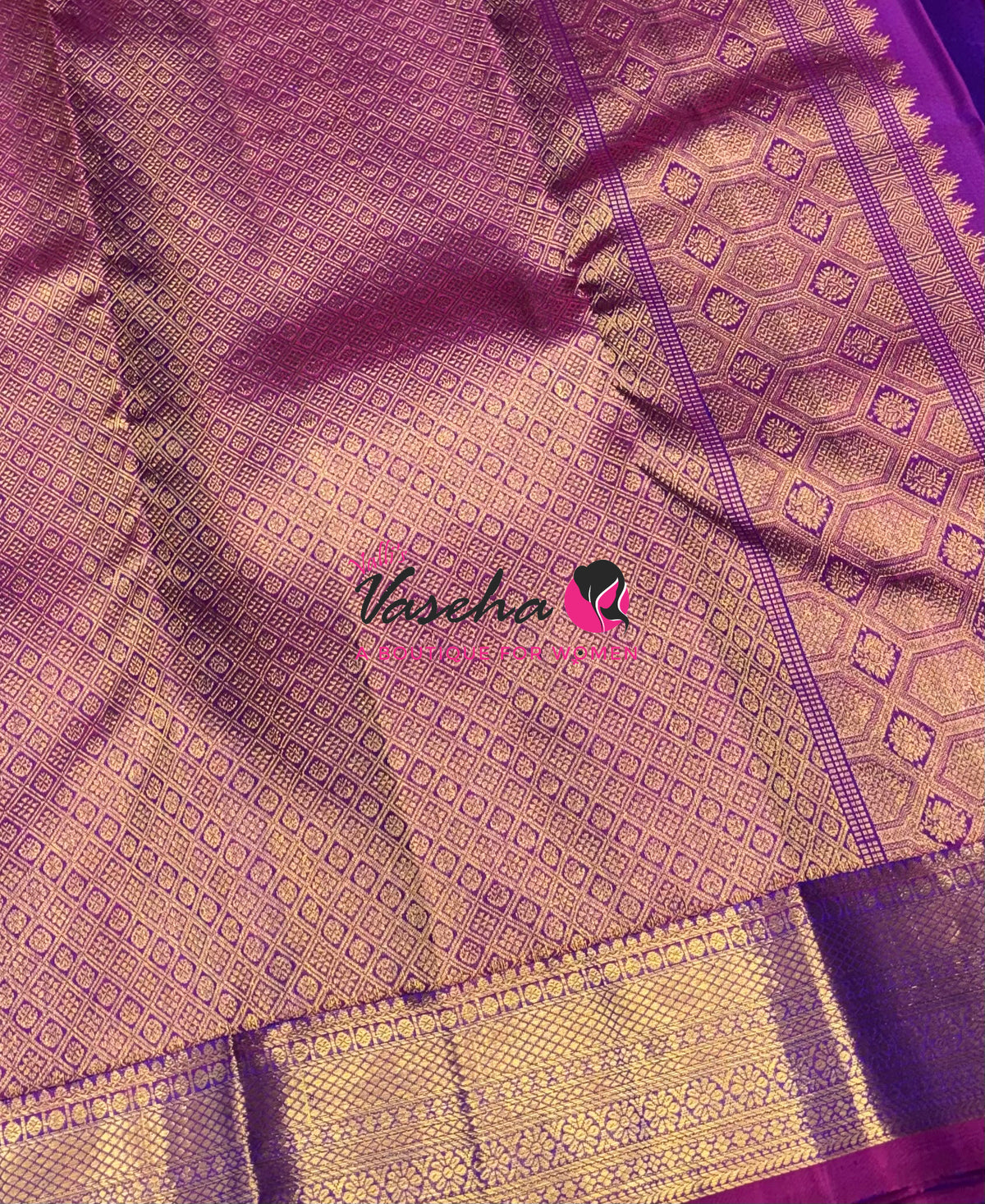 Pure Kanchipuram Silk Saree - Peacock Blue With Purplish Pink - VVPS097
