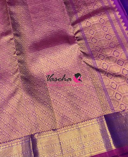 Pure Kanchipuram Silk Saree - Peacock Blue With Purplish Pink - VVPS097
