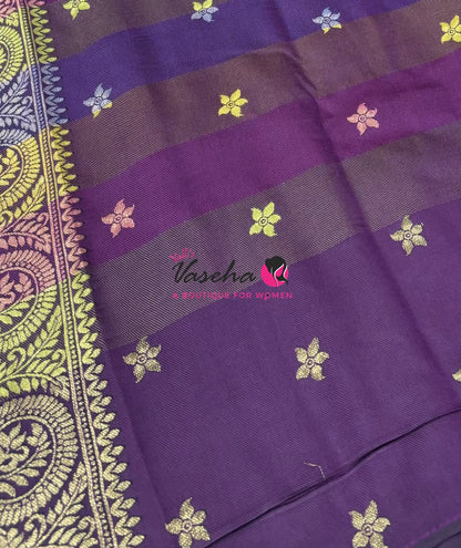 Semi Soft Silk  - Madras Checks Pattern -  Purple Shade  - VVSSS042