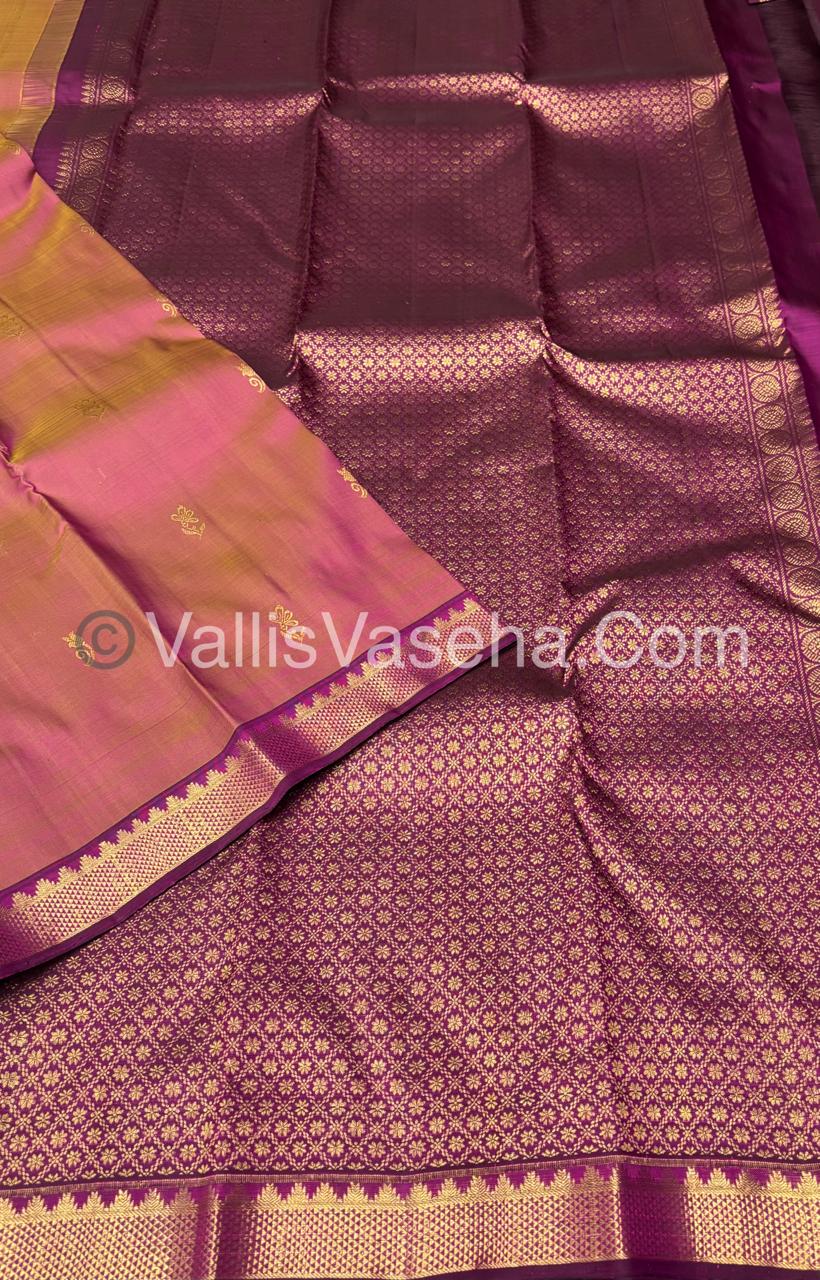 Pure Kanchipuram Silk Saree - Dual Tone Pink & Purplish Pink Shade  - VVPS031