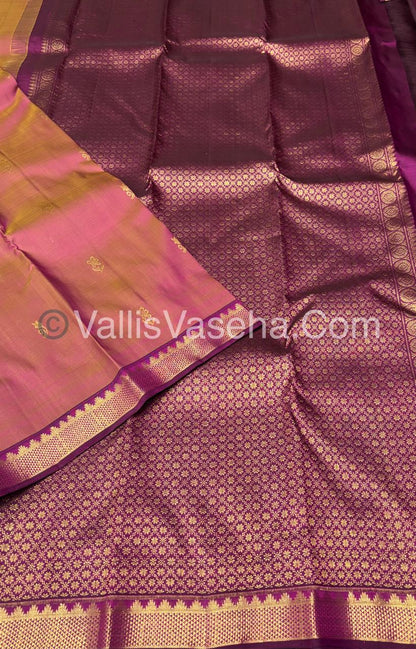 Pure Kanchipuram Silk Saree - Dual Tone Pink & Purplish Pink Shade  - VVPS031